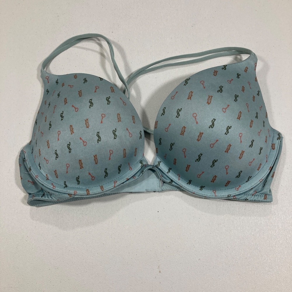 Victorias Secret Bra Size 34C Blue Push Up Bra VS Key Designs